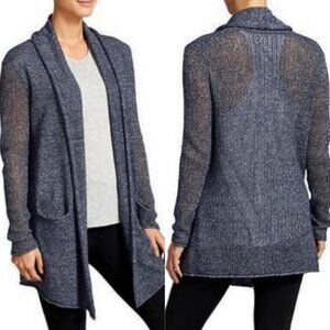 Athleta Cashmere Linen Cabrillo Cardigan Blue Size XXS Open Front Knit‎ Pockets